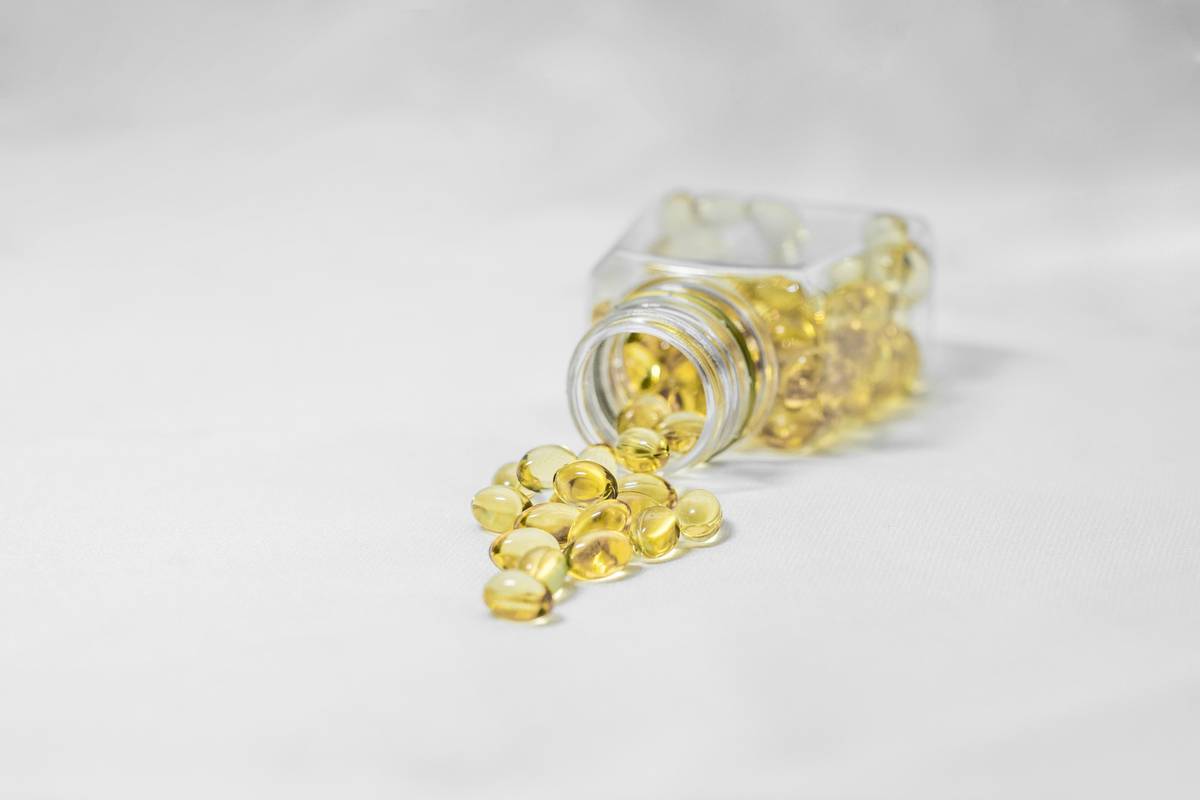 iron and vitamin b supplements shown beside dog food bowl and veterinary lab report